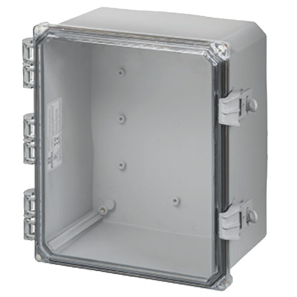 Polycarbonate Enclosure 12" x 10" x 6" | Hinged Clear Cover Non-Metallic Locking Latch | SH12106HCFNL