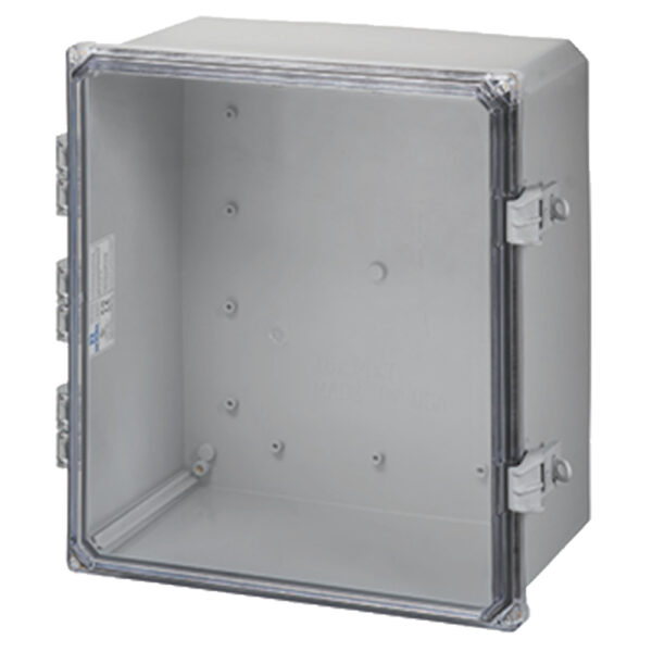 Polycarbonate Enclosure 16" x 14" x 7" | Clear Hinged Cover Non-Metallic Locking Latch | SH161407HCFNL