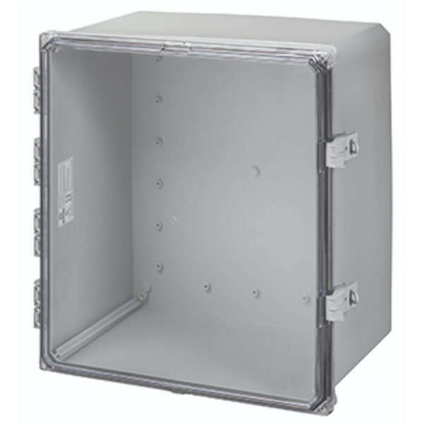 Polycarbonate Enclosure 18" x 16" x 10" | Clear Hinged Cover Non-Metallic Locking Latch | SH181610HCFNL