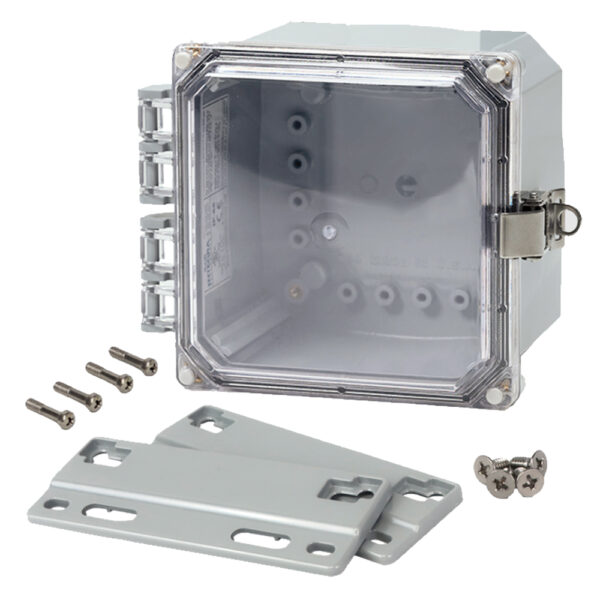 Polycarbonate Enclosure 6" x 6" x 4" | Hinged Clear Cover Stainless Steel Locking Latch | SH6064HCFLL