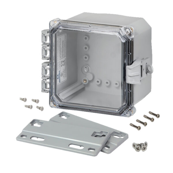 Polycarbonate Enclosure 6" x 6" x 4" | Hinged Clear Cover Non-Metallic Locking Latch | SH6064HCFNL