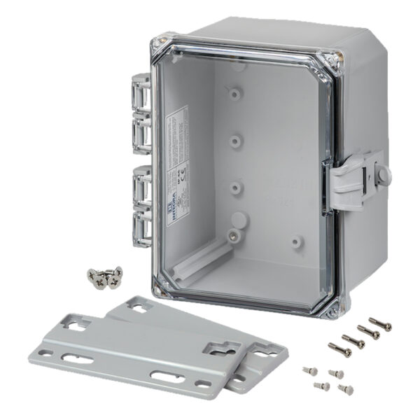 Polycarbonate Enclosure 8" x 6" x 4" | Hinged Clear Cover Non-Metallic Locking Latch | SH8064HCFNL