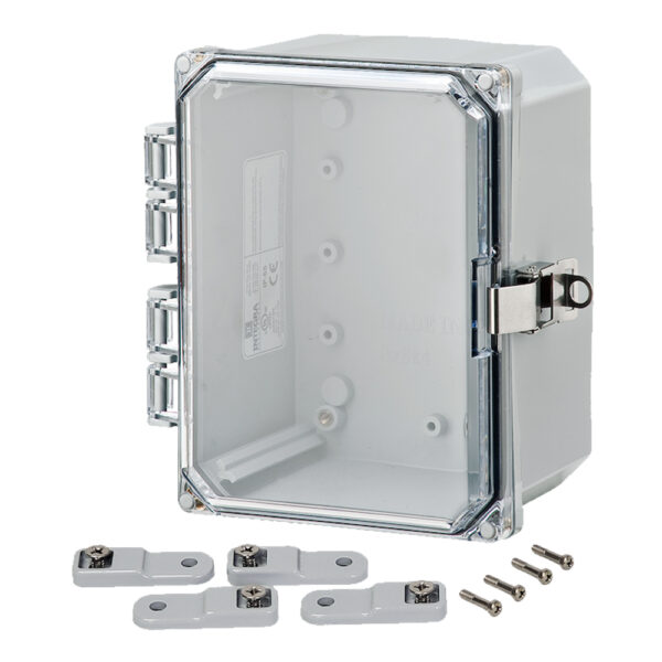 Polycarbonate Enclosure 8" x 6" x 4" | Hinged Clear Cover Stainless Steel Locking Latch | SH8064HCLL