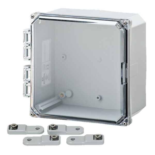 Polycarbonate Enclosure 8" x 8" x 4" | Hinged Clear Four Screw Cover | SH8084HC-6P