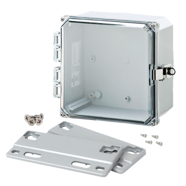 Polycarbonate Enclosure 8" x 8" x 4" | Hinged Clear Cover Stainless Steel Locking Latch | SH8084HCFLL