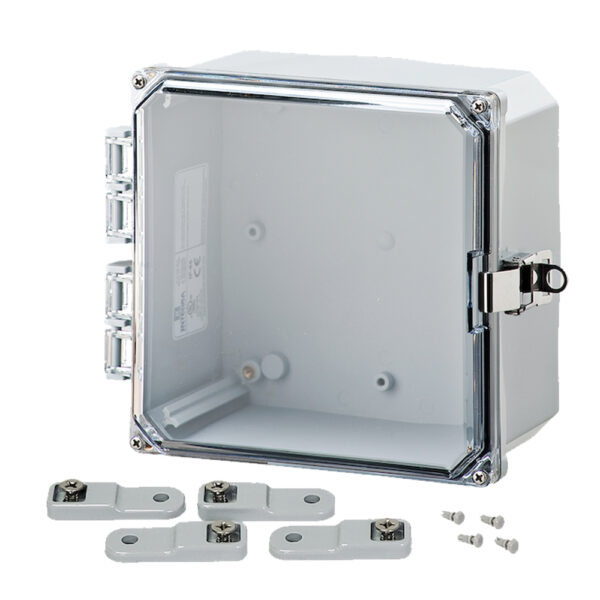 Polycarbonate Enclosure 8" x 8" x 4" | Hinged Clear Cover Stainless Steel Locking Latch | SH8084HCLL
