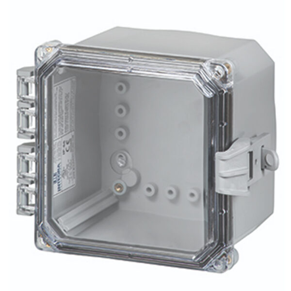 Polycarbonate Enclosure 8" x 8" x 4" | Hinged Clear Cover Non-Metallic Locking Latch | SH8084HCNL