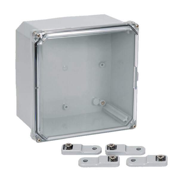 Polycarbonate Enclosure 8" x 8" x 4" | Hinged Clear Four Screw Cover | SH8084SC