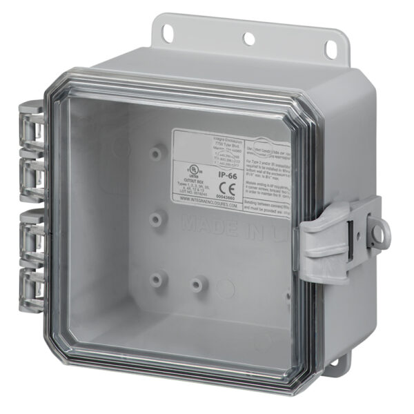Polycarbonate Enclosure 10" x 8" x 6" | Hinged Clear Cover Non-Metallic Locking Latch | SP10086CNL