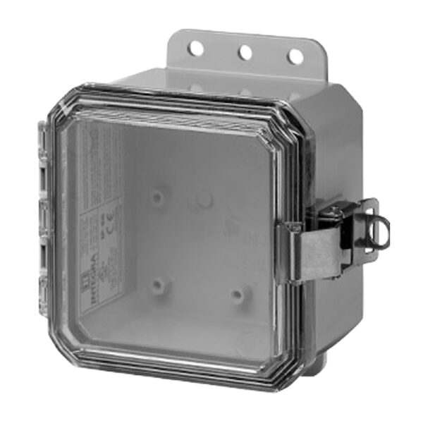 Polycarbonate Enclosure 4" x 4" x 3" | Low Profile Hinged Clear Cover SST Locking Latch  | SP4043LPCLL