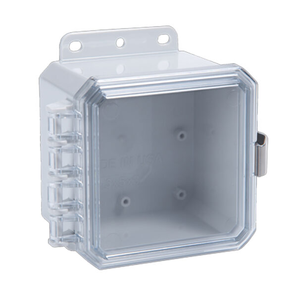 Polycarbonate Enclosure 5" x 5" x 3" | Hinged Clear Cover SST Locking Latch  | SP5053CLL