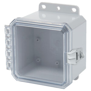 Polycarbonate Enclosure 5" x 5" x 3" | Hinged Clear Non-Metallic Locking Latch | SP5053CNL