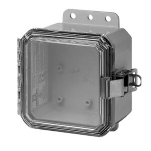 Polycarbonate Enclosure 5" x 5" x 3" | Low Profile Hinged Clear Cover SST Locking Latch | SP5053LPCLL