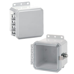 Polycarbonate Enclosure 5" x 5" x 3" | Hinged Opaque Cover Non-Metallic Locking Latch | SP5053LPCNL