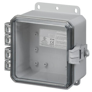 Polycarbonate Enclosure 6" x 6" x 3" | Hinged Clear Cover Non-Metallic Locking Latch | SP6063CNL