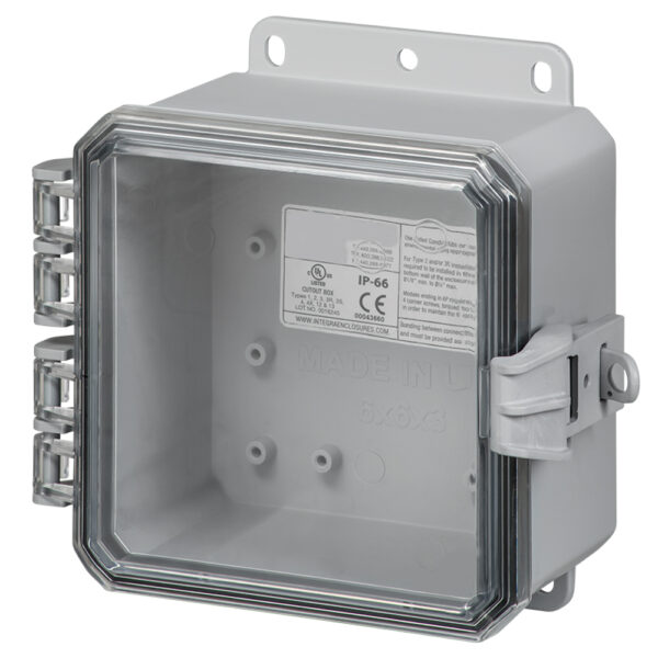 Polycarbonate Enclosure 6" x 6" x 3" | Hinged Clear Cover Non-Metallic Locking Latch | SP6063CNL