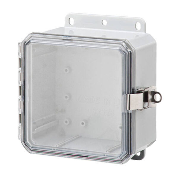 Polycarbonate Enclosure 6" x 6" x 3" | Low Profile Hinged Clear Cover SST Locking Latch | SP6063LPCLL