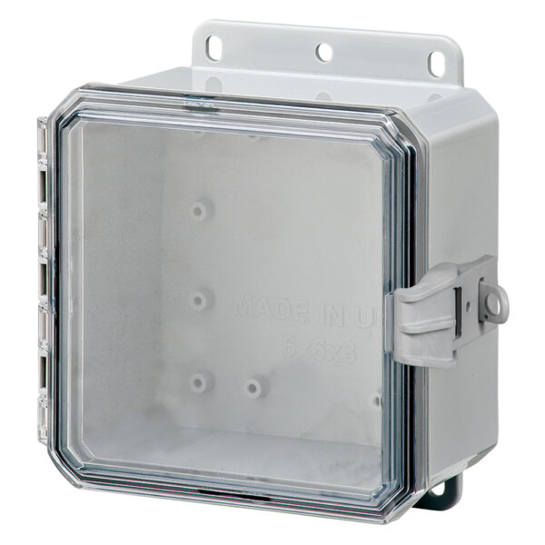 Polycarbonate Enclosure 6" x 6" x 3" | Low Profile Clear Cover Non-Metallic Latch | SP6063LPCNL