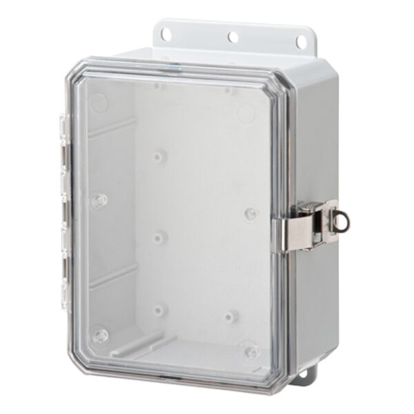 Polycarbonate Enclosure 8" x 6" x 3" | Low Profile Hinged Clear Cover SST Locking Latch | SP8063LPCLL