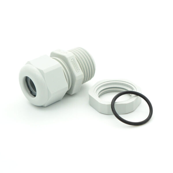1/2" NPT Gray Nylon Reduced Dome Cable Gland | Pre-Packaged with Locking Nut O-Ring | PNR-CD13NRGY