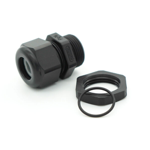 PG 16 Black Nylon Reduced Dome Cable Gland | Pre-Packaged with Locking Nut O-Ring | PNR-CD16ARBK