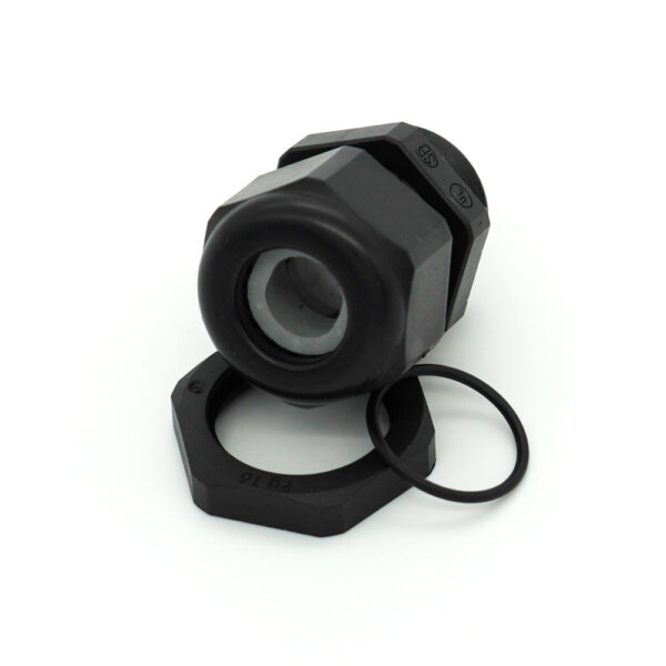 1/2" NPT Black Nylon Reduced Dome Cable Gland | Pre-Packaged with Locking Nut O-Ring | PNR-CD16NRBK